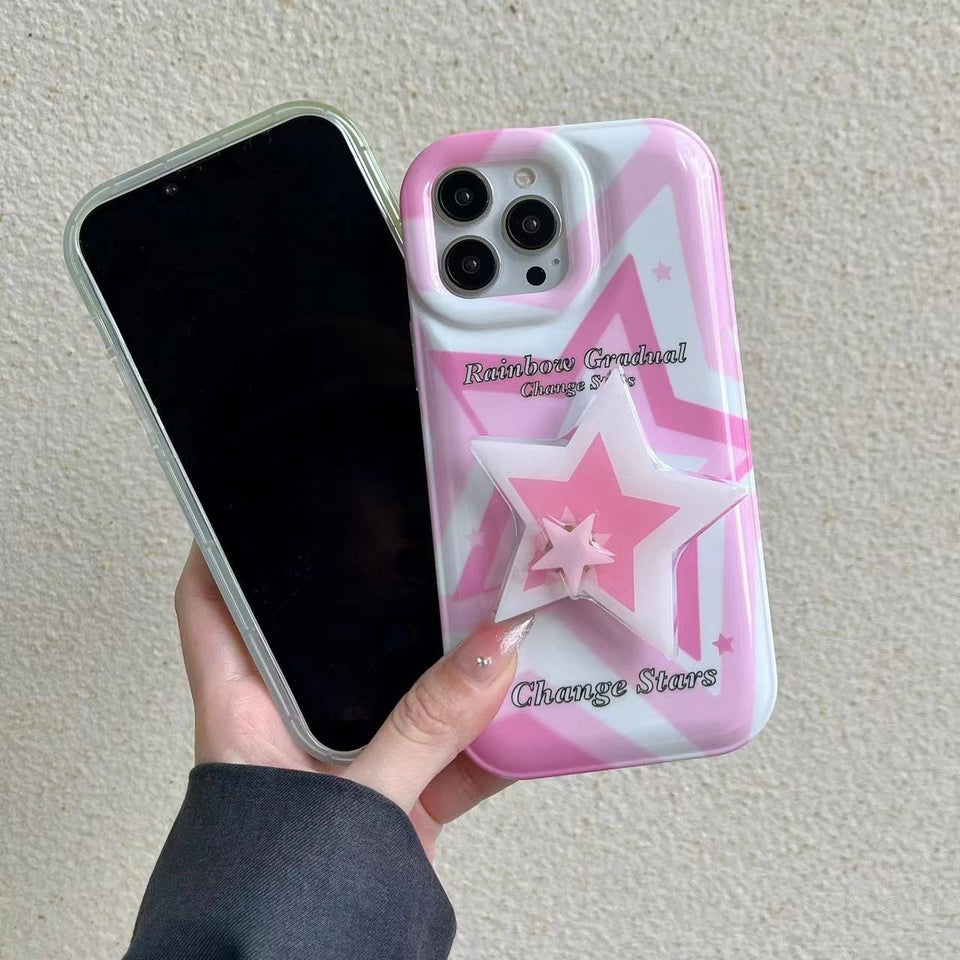 iPhone Cute Pink Star Design Case with Pop Holder Pink