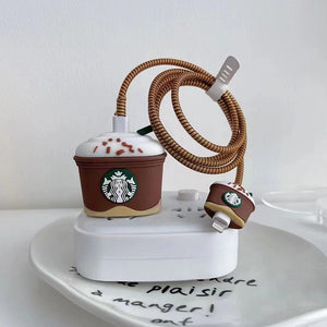 Starbucks Theme Silicone Cable Protector and Adapter Case For iPhone Charger