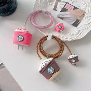Starbucks Theme Silicone Cable Protector and Adapter Case For iPhone Charger
