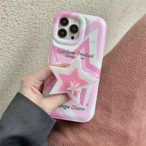 iPhone Cute Pink Star Design Case with Pop Holder Pink