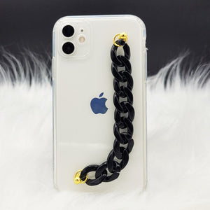 Transparent TPU Silicone Case Cover With Black Chain Holder