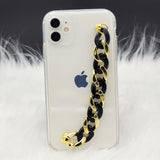 Transparent TPU Silicone Case Cover With Gold Black Chain Holder