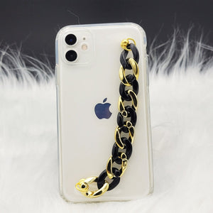Transparent TPU Silicone Case Cover With Gold Black Chain Holder