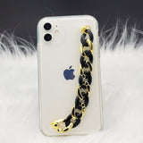 Transparent TPU Silicone Case Cover With Gold Black Chain Holder