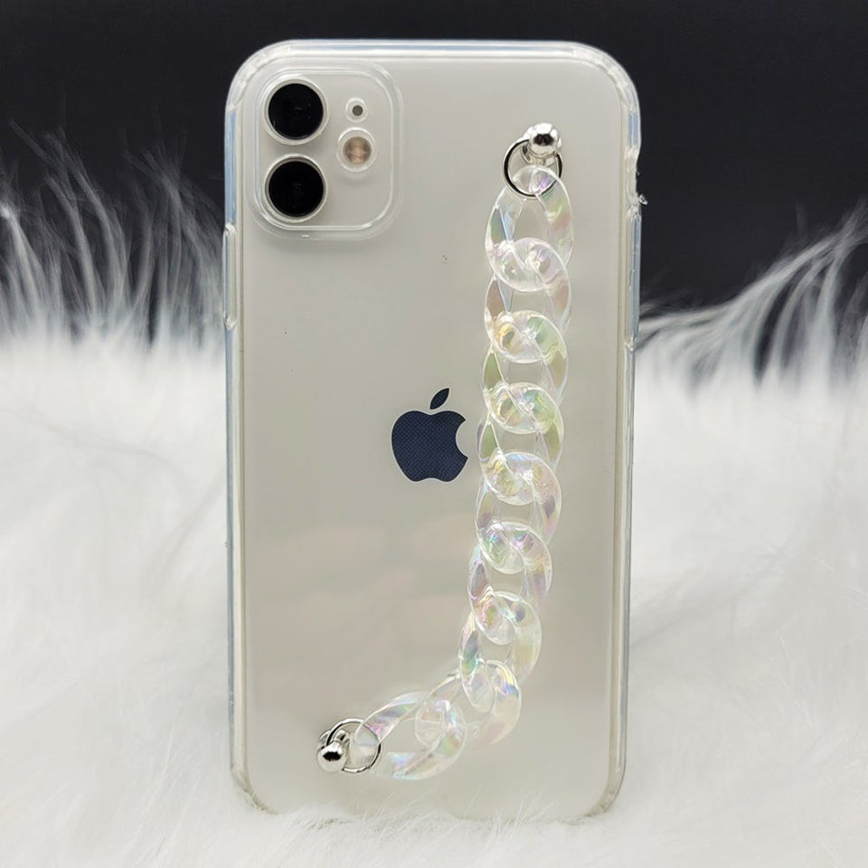 Transparent TPU Silicone Case Cover With Crystal Chain Holder