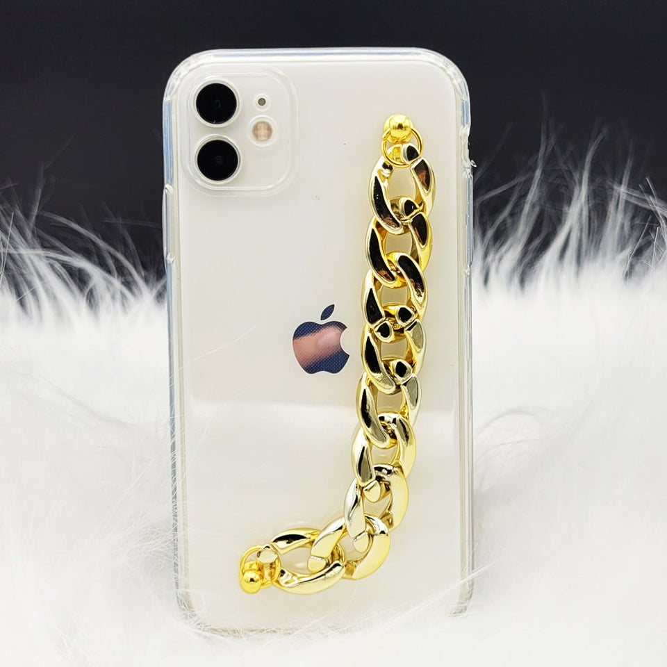 Transparent TPU Silicone Case Cover With Golden Chain Holder