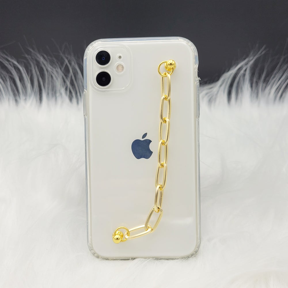 Transparent TPU Silicone Case Cover With Golden Metal Chain Holder