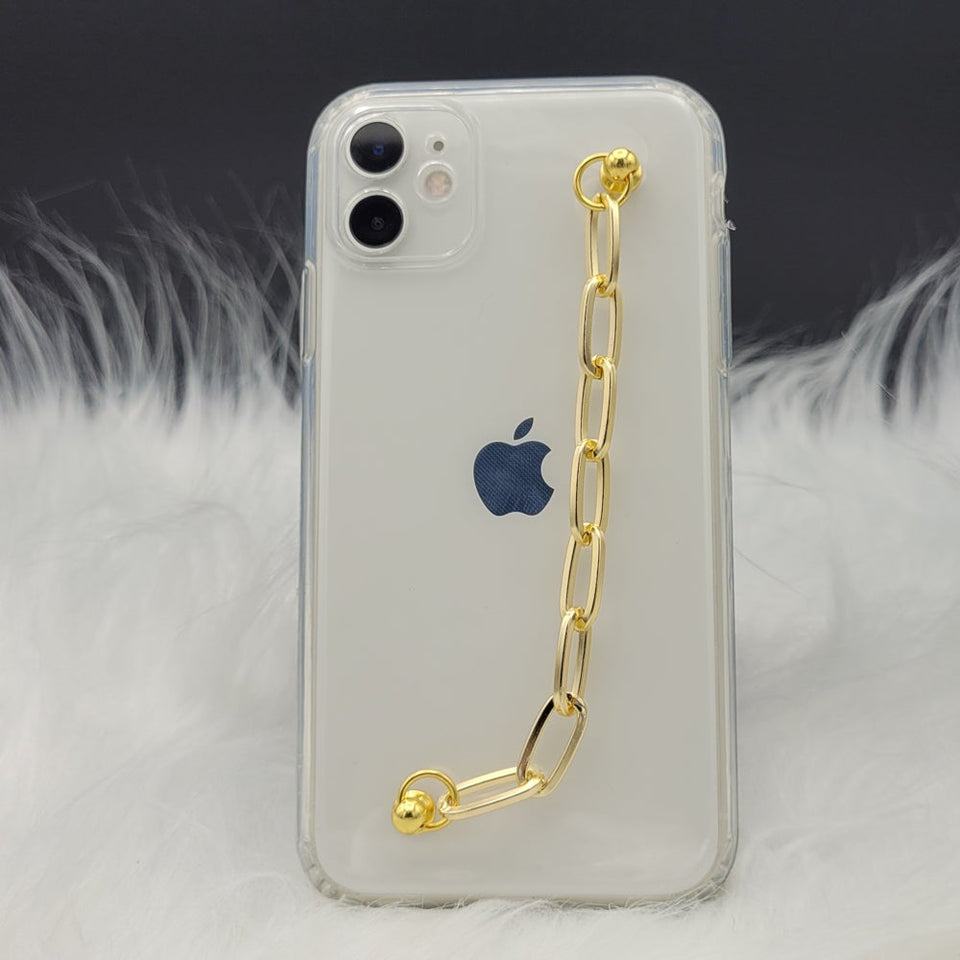 Transparent TPU Silicone Case Cover With Golden Metal Chain Holder