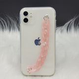 Transparent TPU Silicone Case Cover With Pink Marble Chain Holder