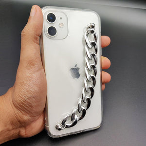 iPhone Glossy Silver Chain Holder Transparent Case