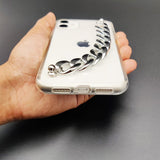 iPhone Glossy Silver Chain Holder Transparent Case