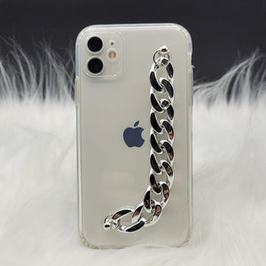 Transparent TPU Silicone Case Cover With Silver Chain Holder