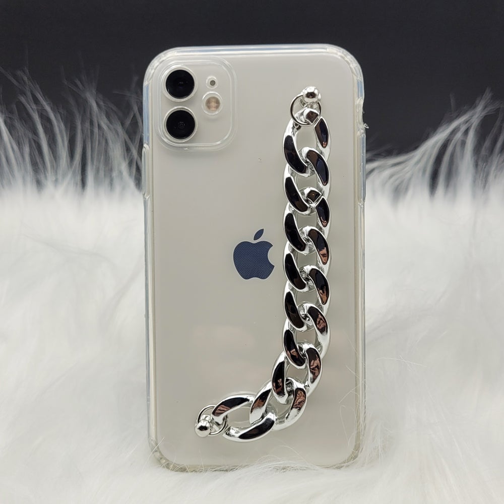 Transparent TPU Silicone Case Cover With Silver Chain Holder