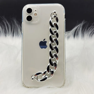 Transparent TPU Silicone Case Cover With Silver Chain Holder