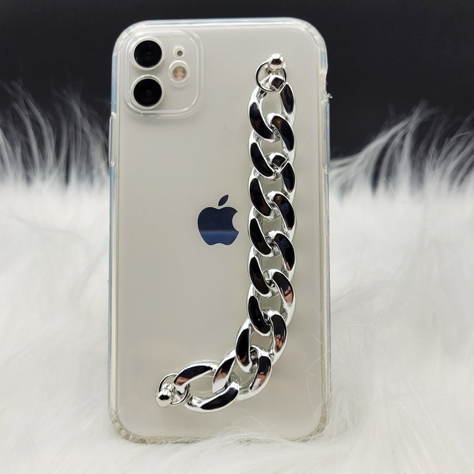 Transparent TPU Silicone Case Cover With Silver Chain Holder