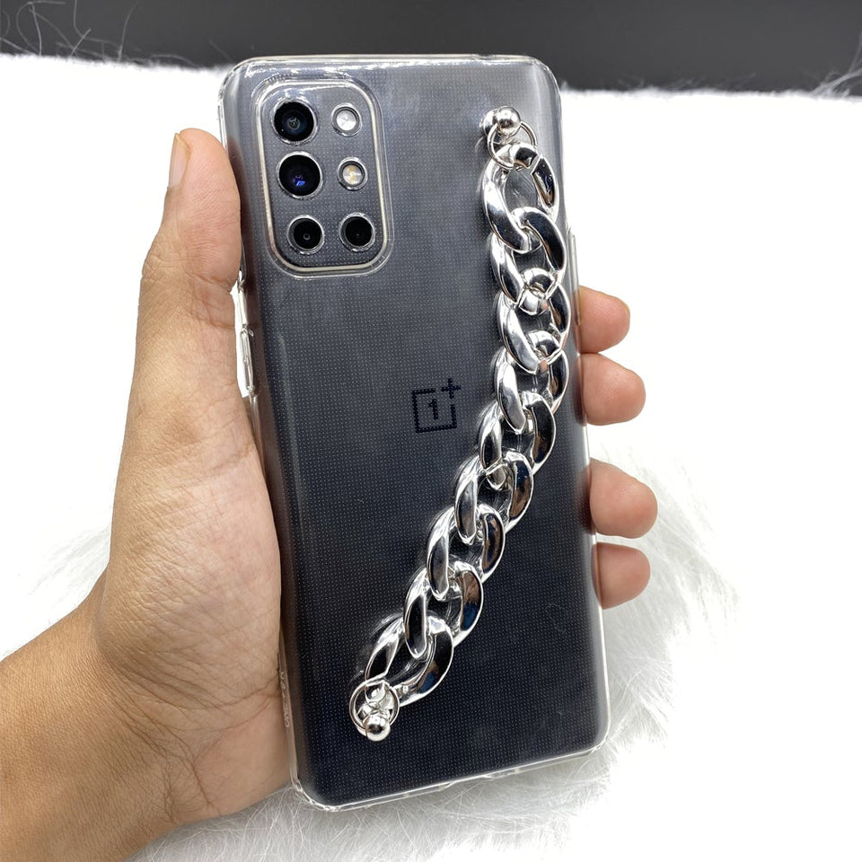 Transparent TPU Silicone Case Cover With Silver Chain Holder