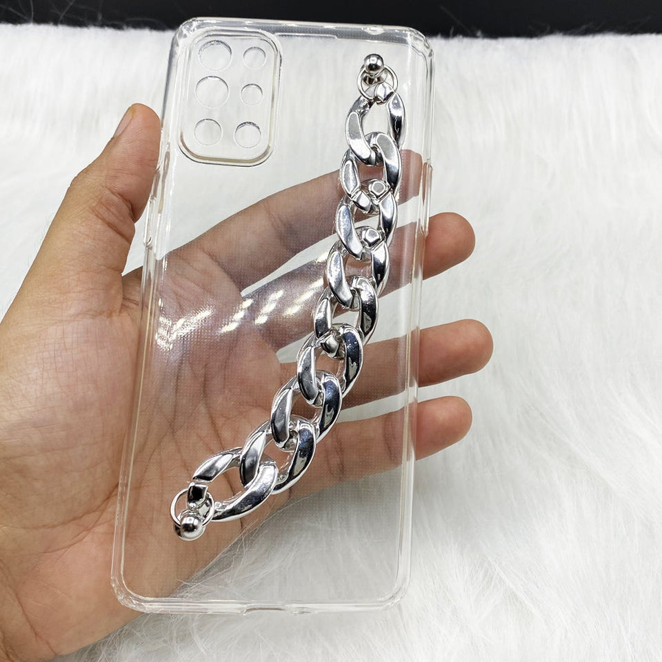 Transparent TPU Silicone Case Cover With Silver Chain Holder
