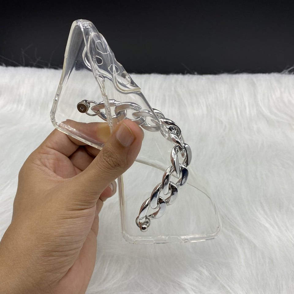Transparent TPU Silicone Case Cover With Silver Chain Holder