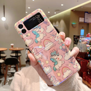Samsung Galaxy Z Flip 4 Cartoon Rainbow Unicorn Theme Case Cover