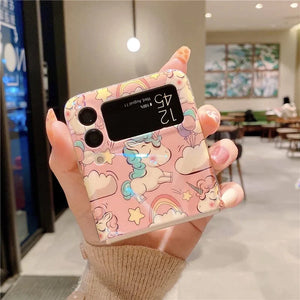Samsung Galaxy Z Flip 4 Cartoon Rainbow Unicorn Theme Case Cover