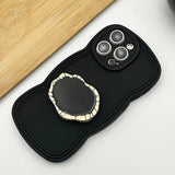 iPhone Wavy Effect Matte Silicone Case Cover With Pop Holder Black