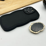 iPhone Wavy Effect Matte Silicone Case Cover With Pop Holder Black