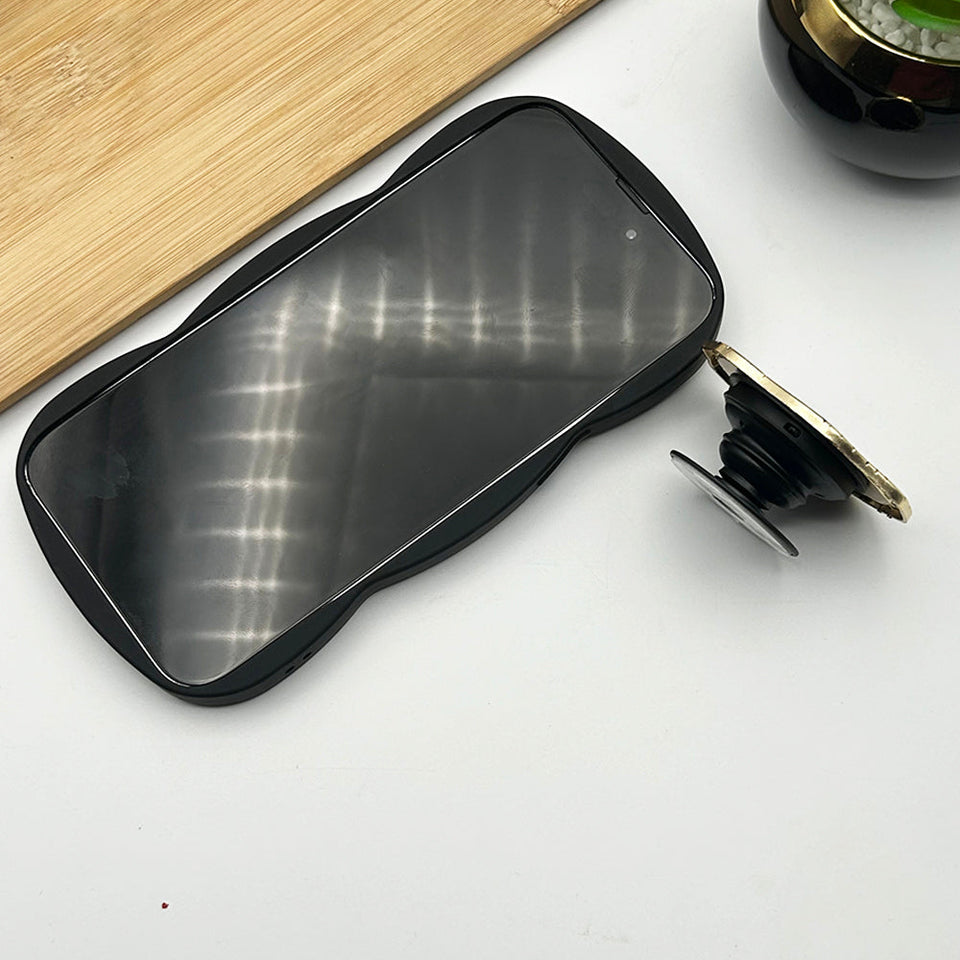 iPhone Wavy Effect Matte Silicone Case Cover With Pop Holder Black