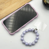 iPhone Luxury Glossy Wavy Effect Case Cover With Pearl Bracelet Chain Cream Pink