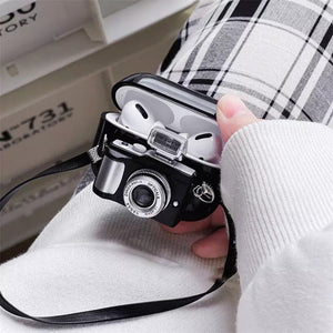 3D Retro Camera AirPods Case Cover Black