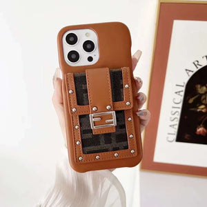 iPhone Luxury Brand FD Leather Wallet Case Cover