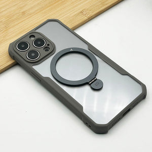 iPhone 15 Series Shockproof Bumper Transparent With Magsafe Stand Back Cover Titanium