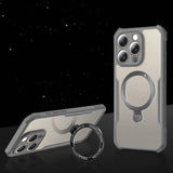 iPhone 15 Series Shockproof Bumper Transparent With Magsafe Stand Back Cover Titanium
