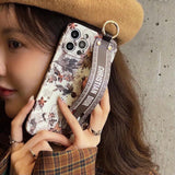 iPhone Luxury Brand CD White Floral Strap Belt Case Cover