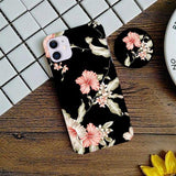 flower print black case cover with holder