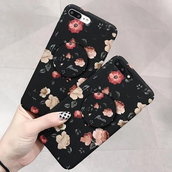 Flower Print Black Matte Case Cover