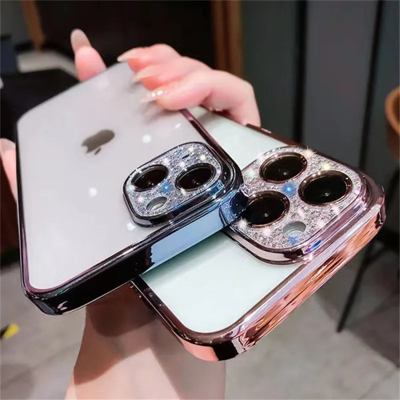 iPhone Luxury Crystal Diamond Plating Lens Protection Clear Transparent Matte Case Cover