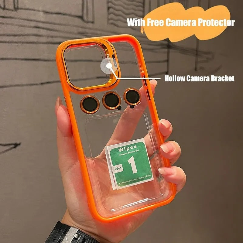 iPhone Hollow Flipping Bracket Case Cover With Camera Protection Lens Orange Edition