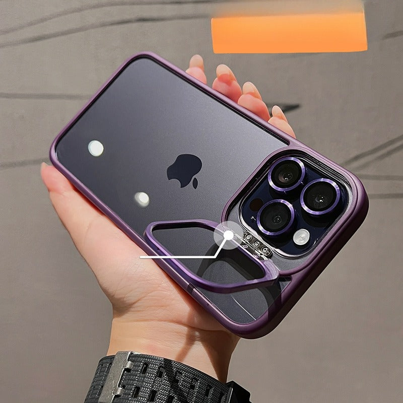 iPhone Hollow Flipping Lens Bracket Case Cover Deep Purple