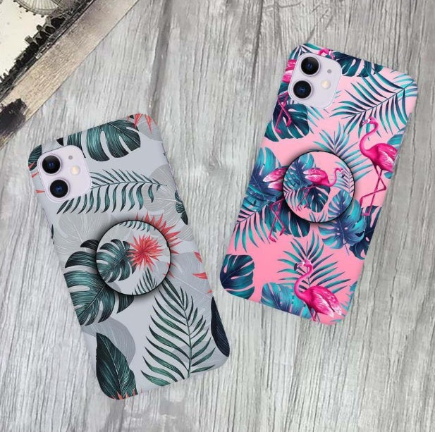 leaf print with flower flamingo back cover