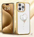 iPhone 15 Series Heart Rhinestone Diamond Plated Hard Clear PC Back Cover