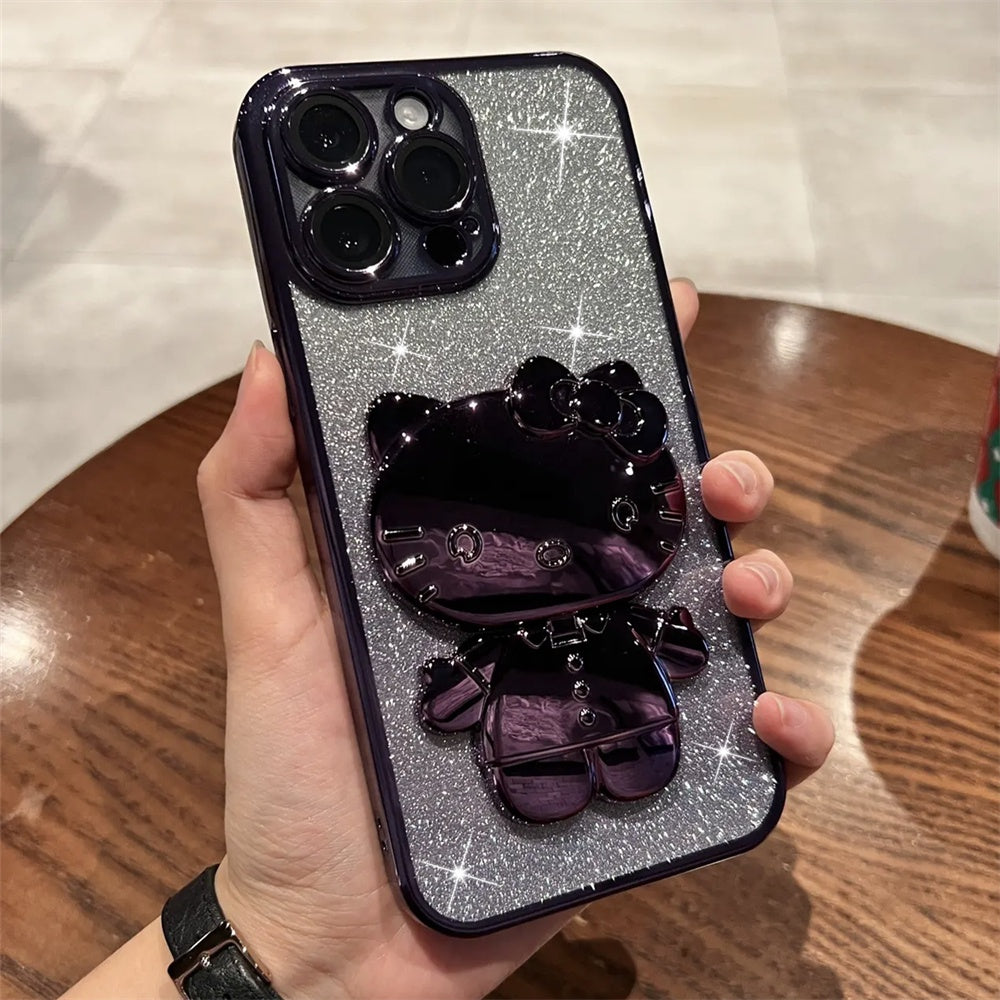 iPhone Cartoon Kitty Cat Camera Protection Glitter Case Cover Purple