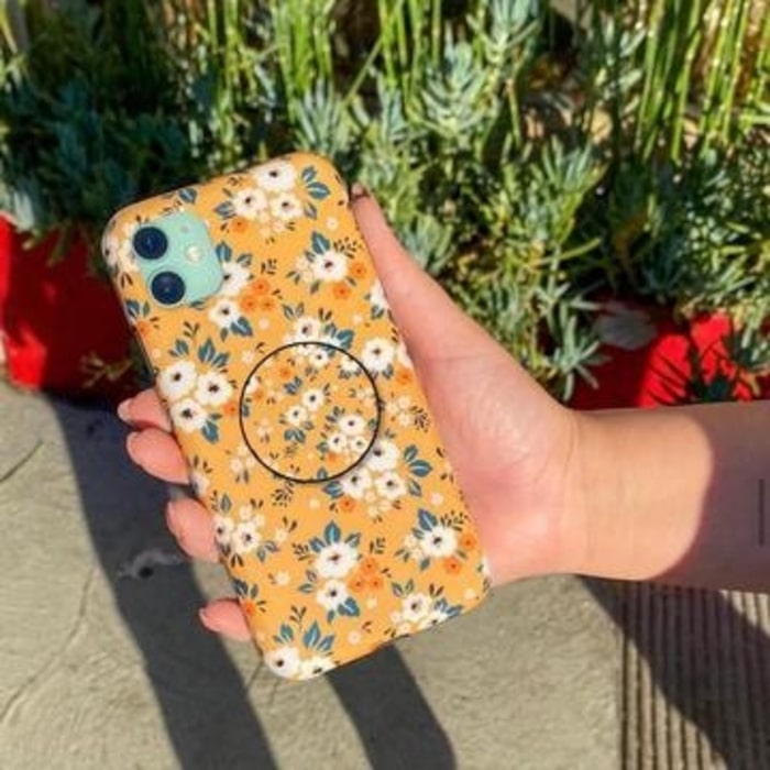 yellow retro floral flower case cover